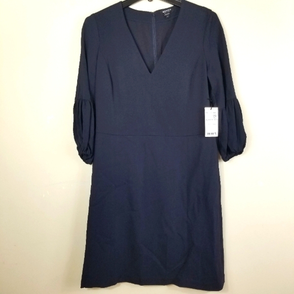 WORTH Navy V Neck Puff Sleeve Dress - Picture 5 of 10